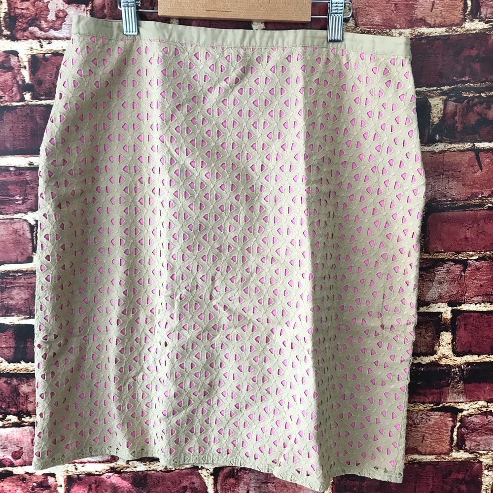 Boden size 10 tan Pink Geometric curl out skirt